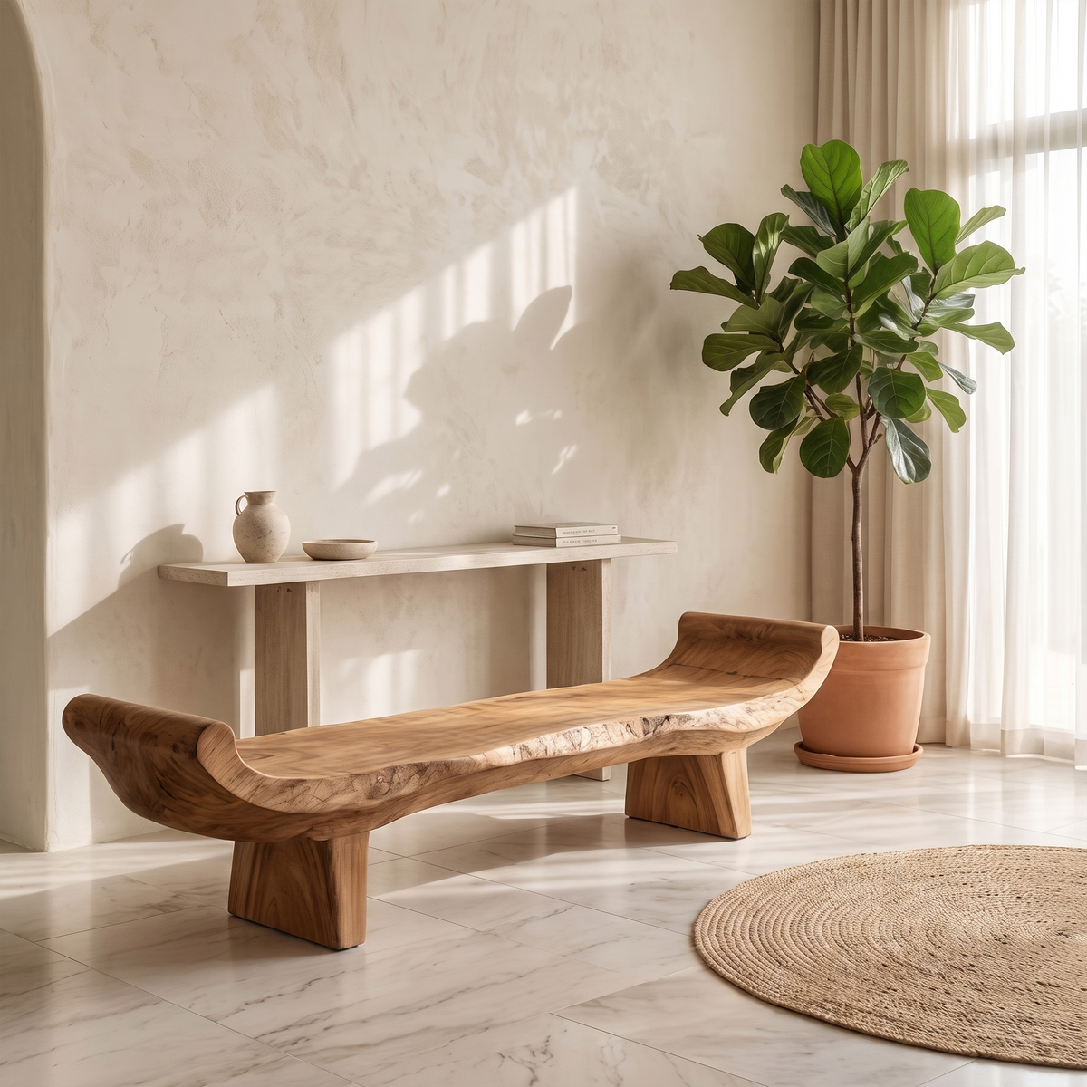 Minimalist Console Table with Sculptural Base, solid wood, built to order, view 2