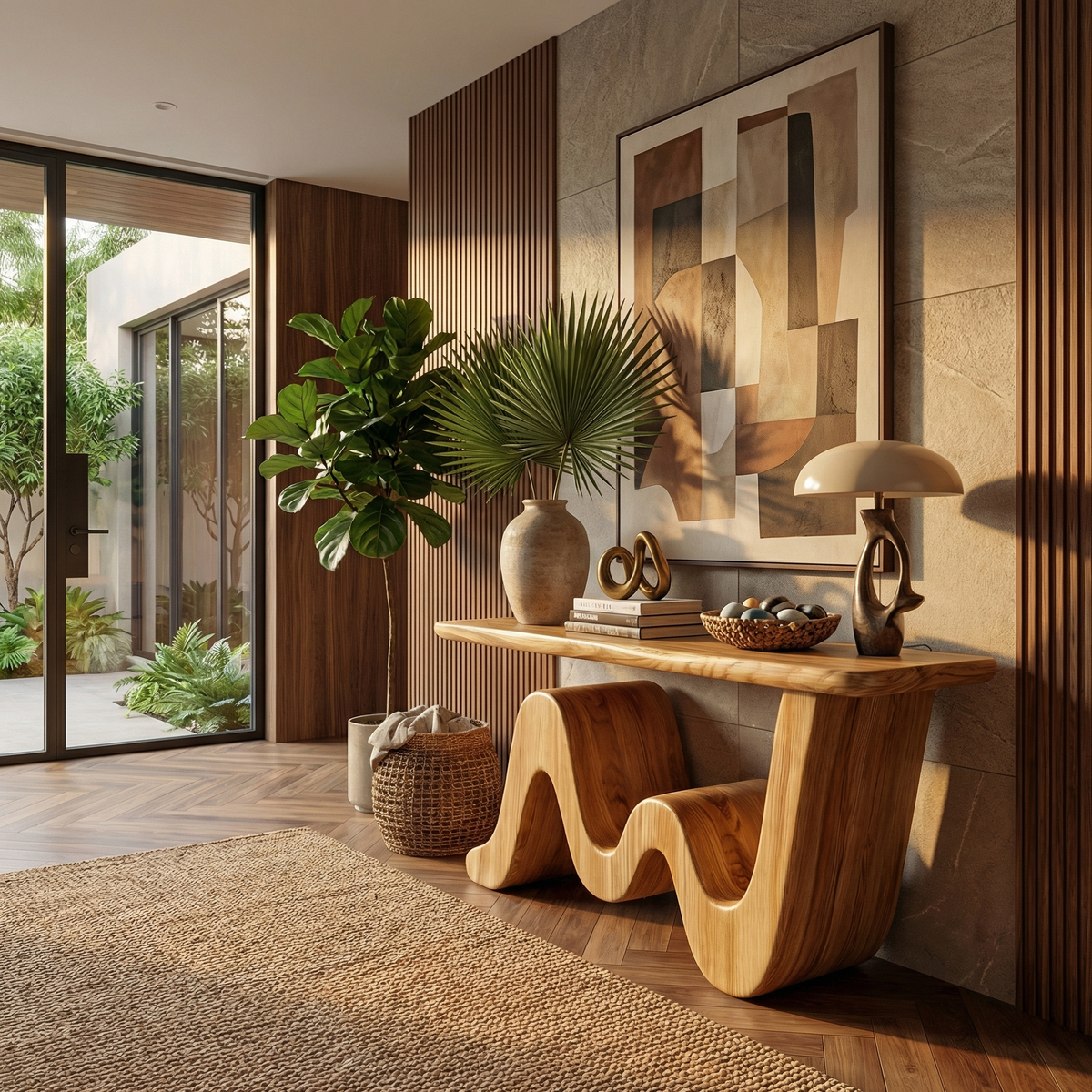 Wave Console Table Solid Soft Curved Shape Living Room and Entryway, solid wood, built to order, view 2