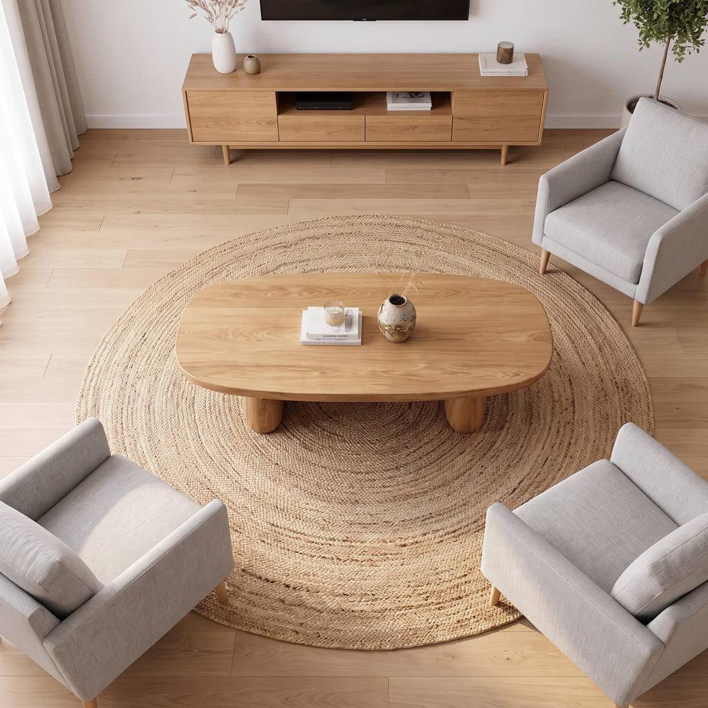 Contemporary Coffee Table with Column Form, solid wood, built to order