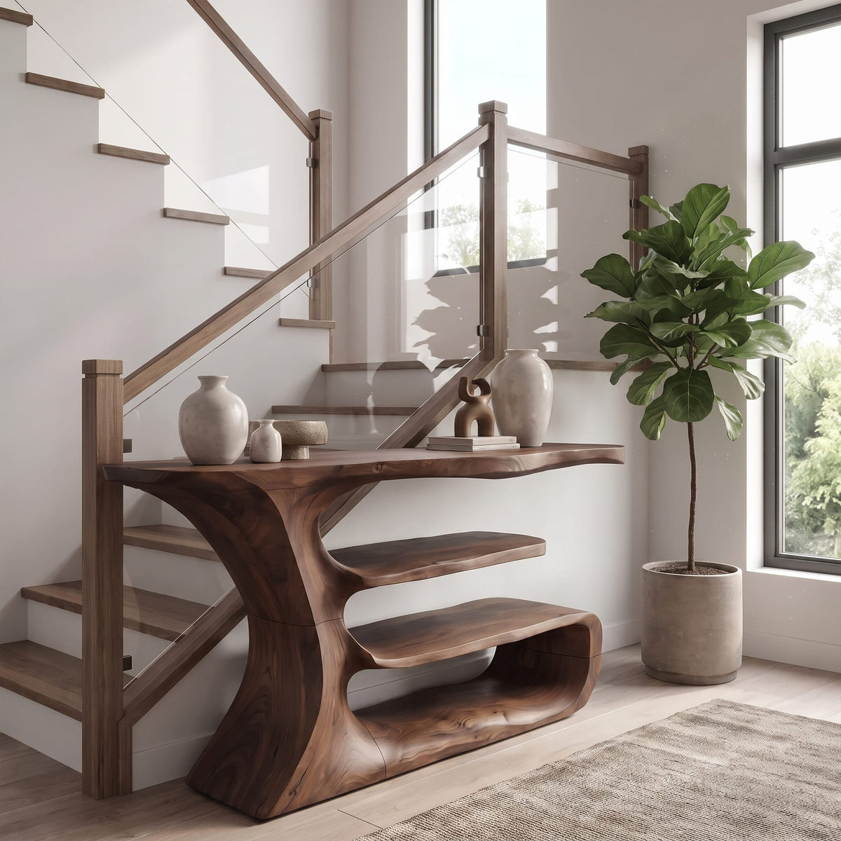 Sculptural Solid Artistic Console Table