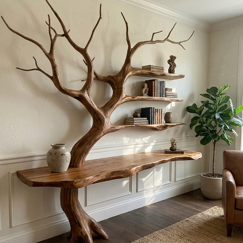 Rustic Console Table Tree Branch Reading Room, solid wood, built to order