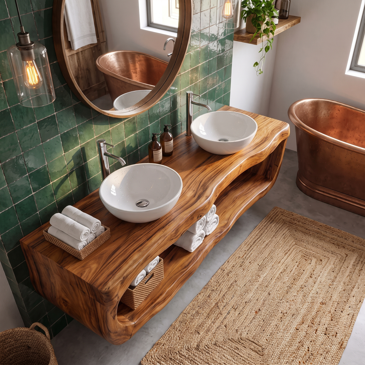 Organic Sculptural Bathroom Vanity Wall Mounted Towel Storage, solid wood, built to order, view 3
