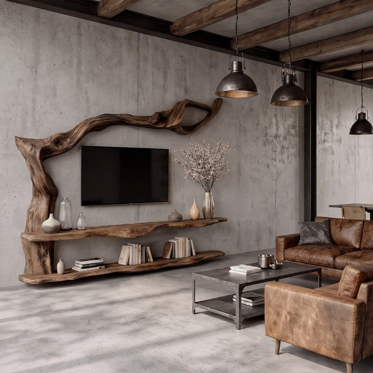 Contemporary TV Cabinet with Sculptural Tree Inspired Base, solid wood, built to order