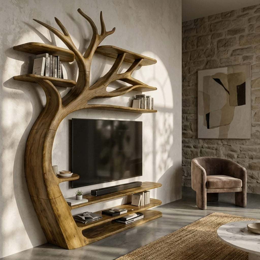 Rustic Tree TV Stand Bedroom Or Living Room Decor, solid wood, built to order