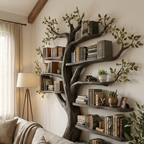 Organic Tree Bookshelf Living Room Interior Sculptural Wall Display, solid wood, built to order, view 2