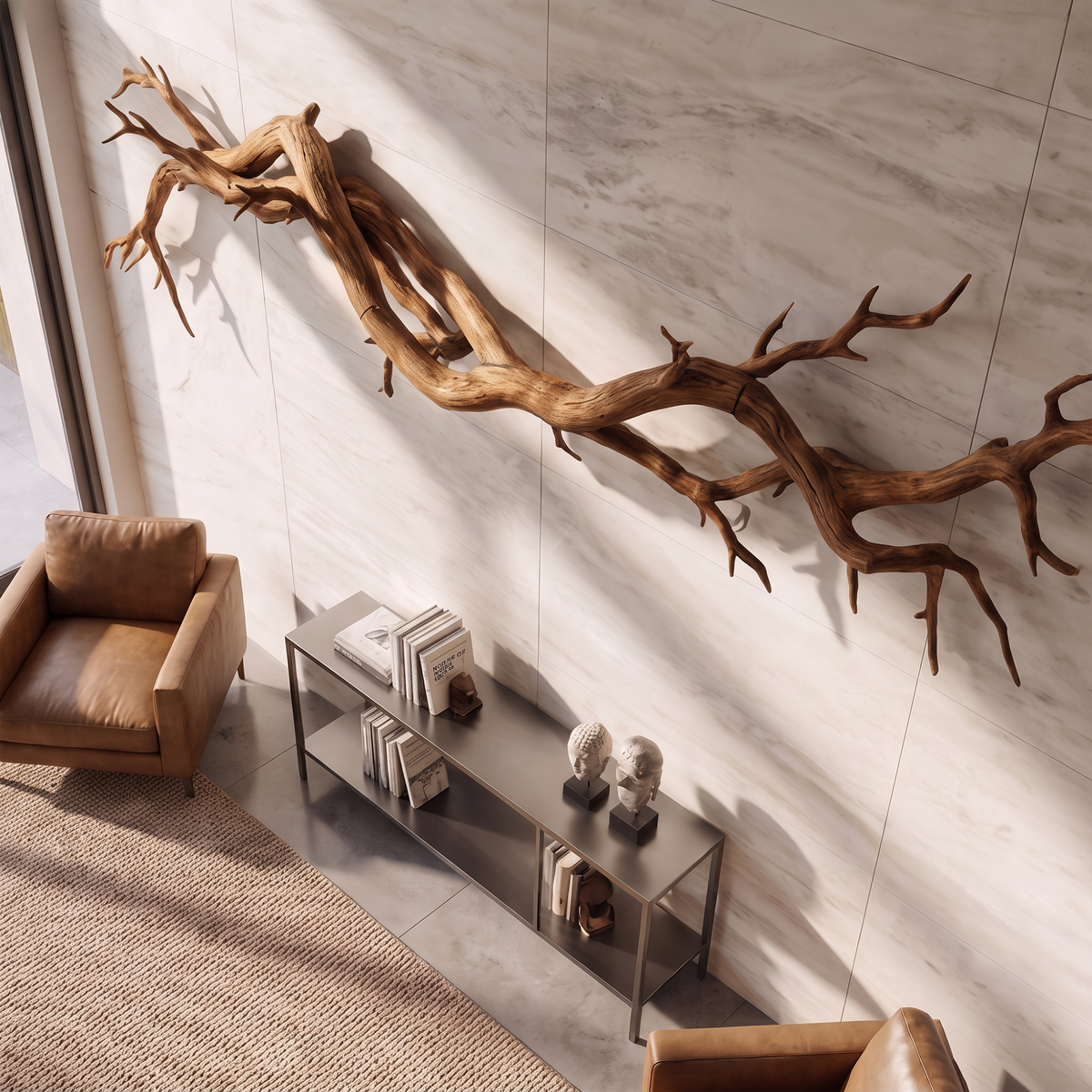 Flowing Branch Solid Wall Sculpture Organic Interior Decor, solid wood, built to order, view 2