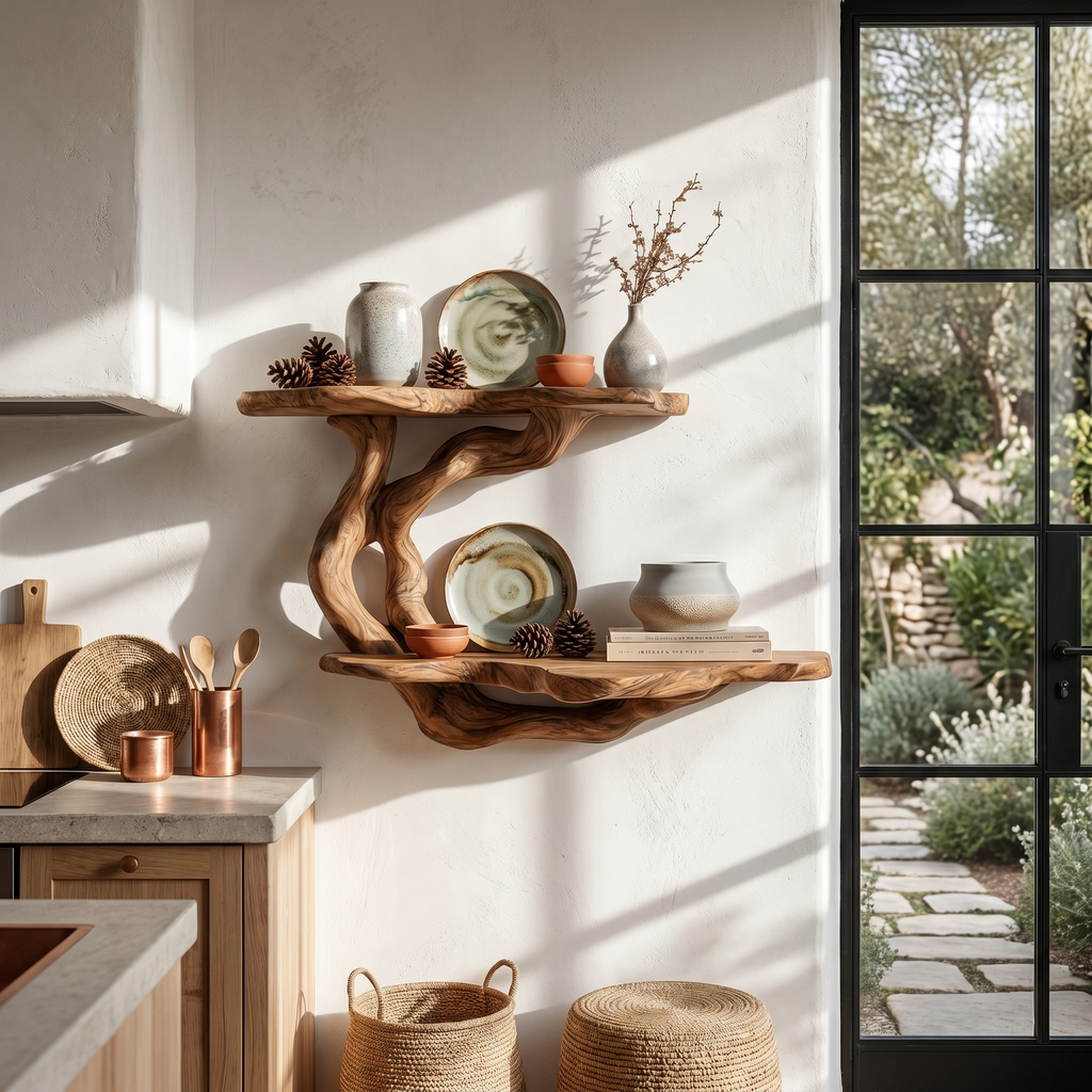 Floating Shelf with Sculptural Tree Form, solid wood, built to order, view 3