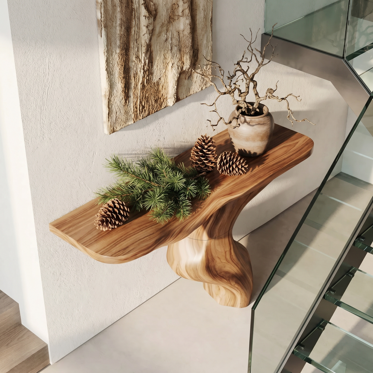 Modern Console Table with Statement Sculptural Base, solid wood, built to order, view 2