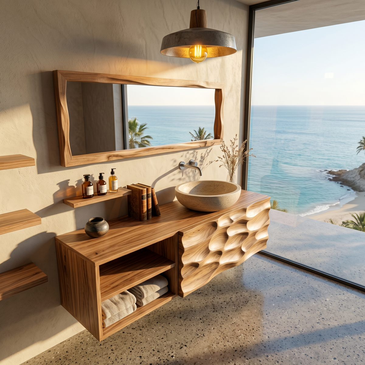 Organic Bathroom Vanity with Floating Storage Cabinet, solid wood, built to order, view 2