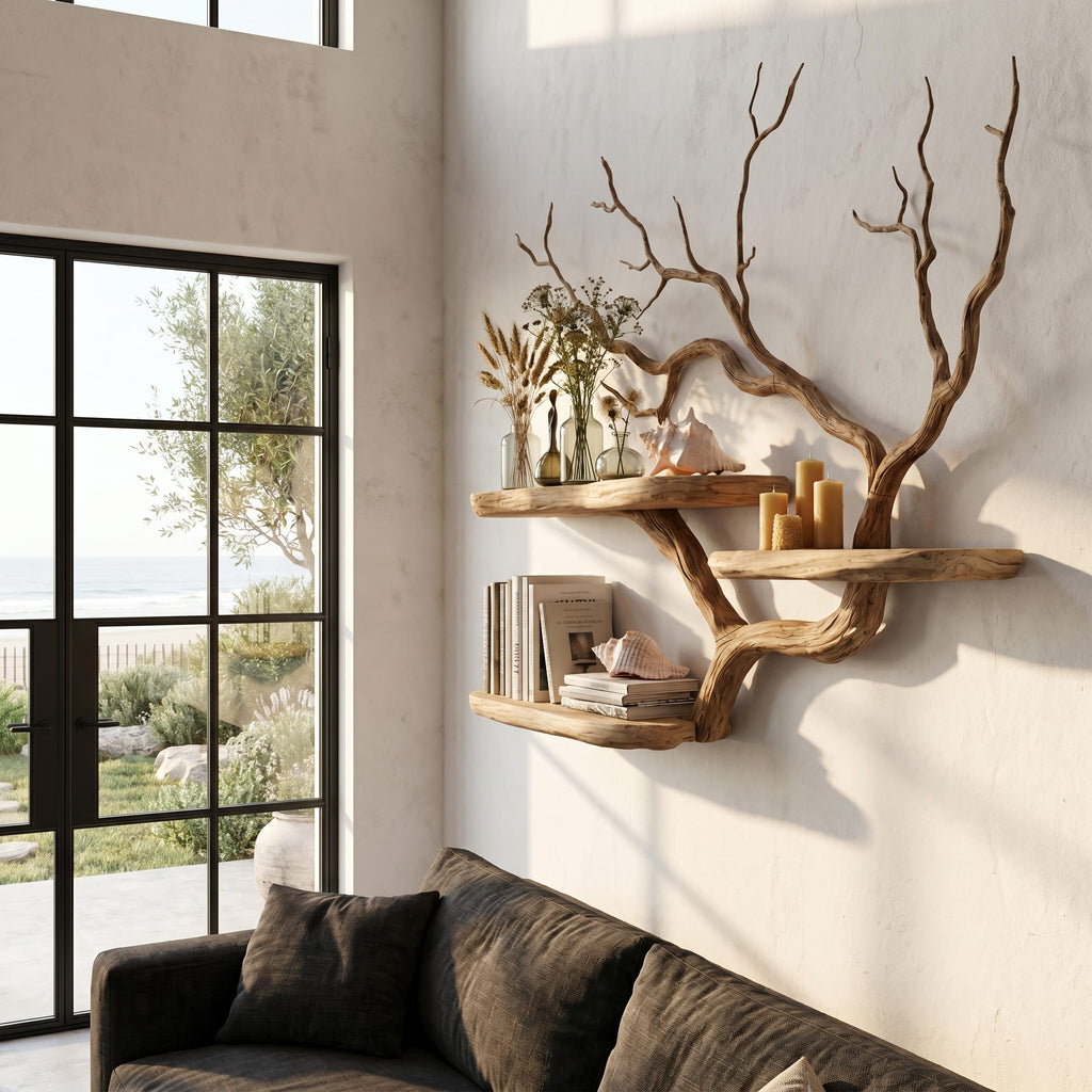 Handcrafted Tree Branch Floating Shelf, solid wood, built to order