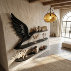 Handcrafted Eagle Wing Floating Shelf with Display Shelves, solid wood, built to order