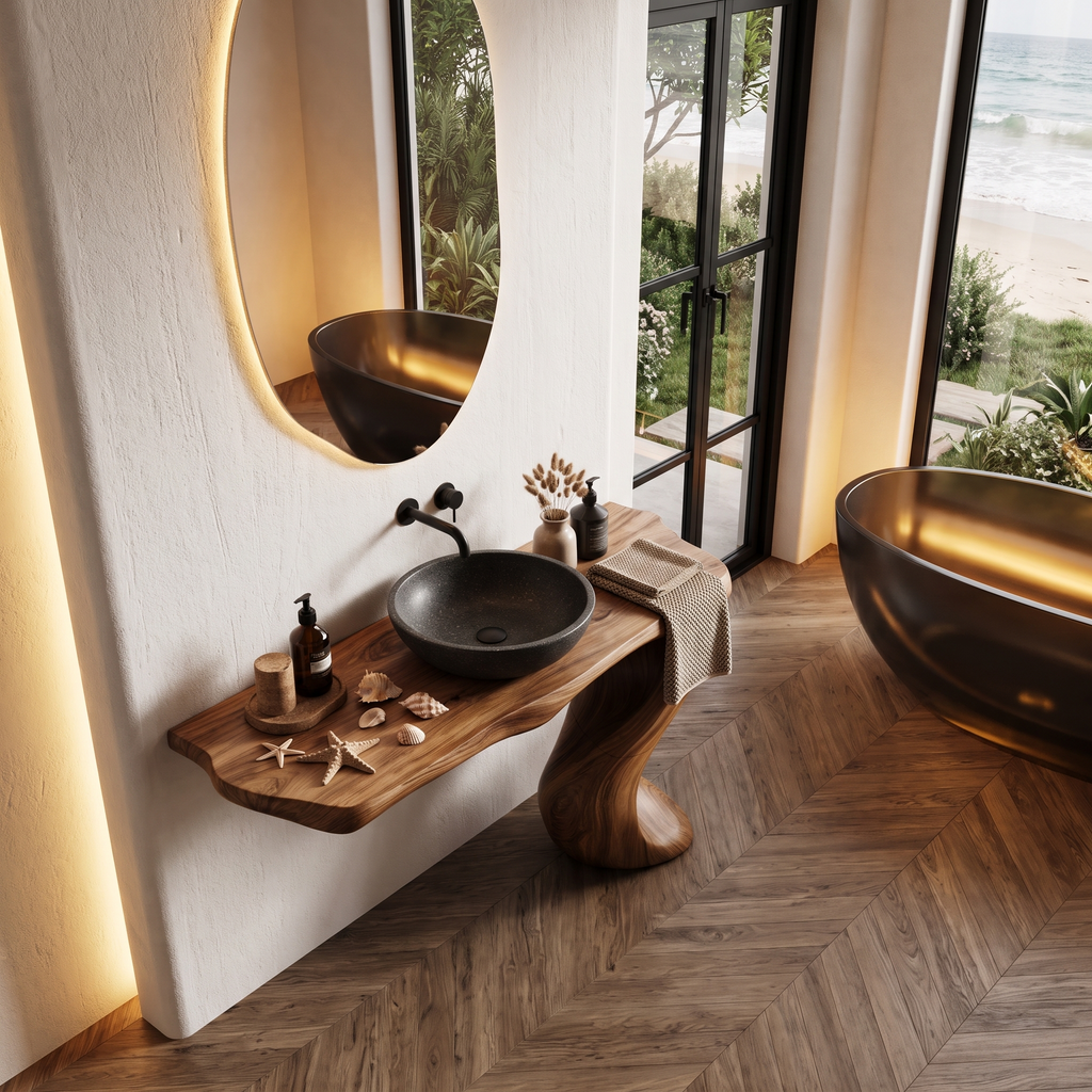 Organic Modern Bathroom Vanity with Tree Root Inspired Design, solid wood, built to order, view 2