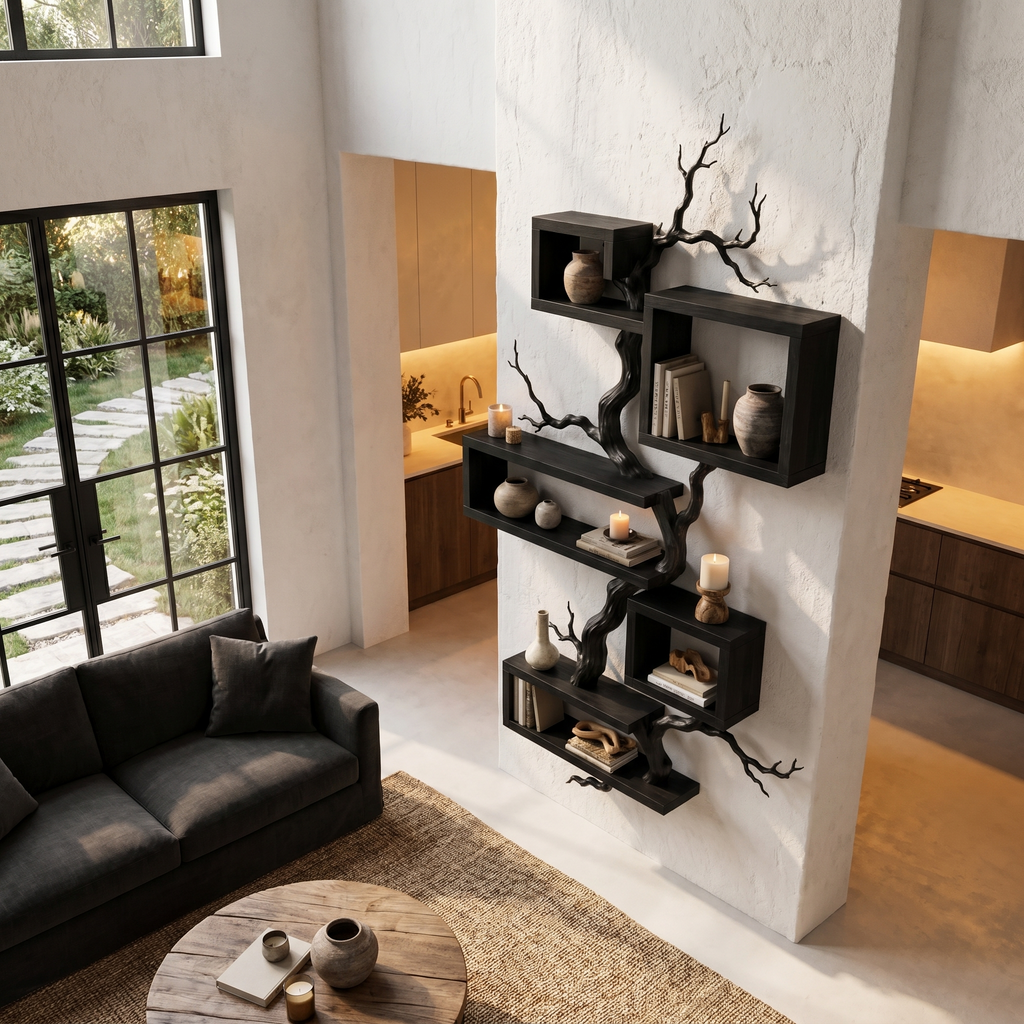 Organic Sculptural Floating Shelf with Tree Branch Design, solid wood, built to order, view 2