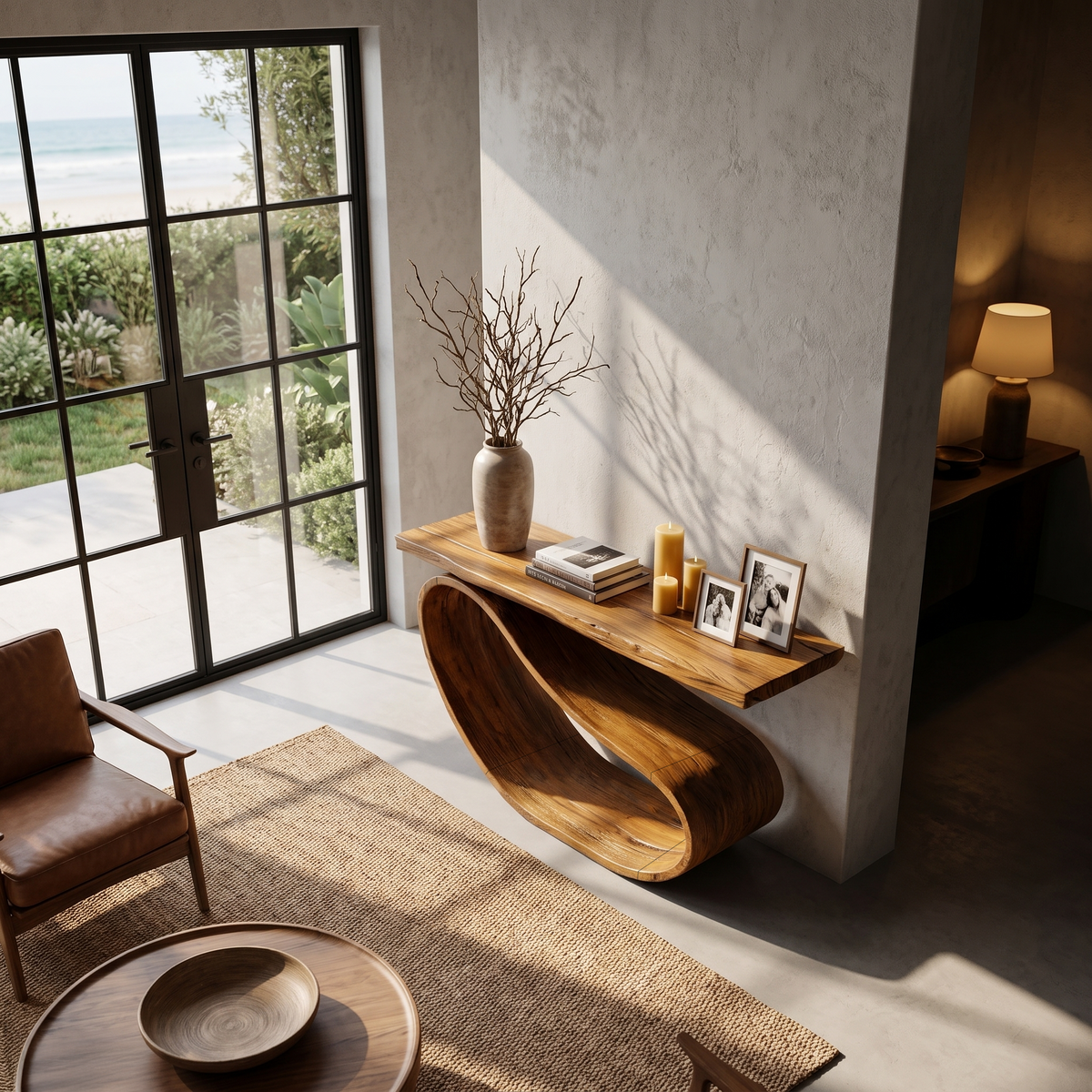 Minimalist Console Table with Sculptural Base, solid wood, built to order, view 2