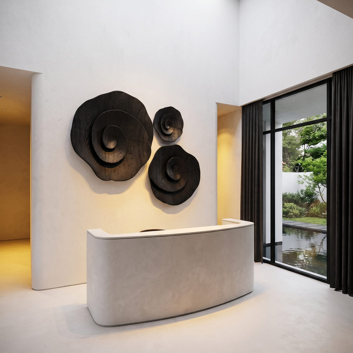 Contemporary Flower Wall Art with Sculptural Spiral Form, solid wood, built to order