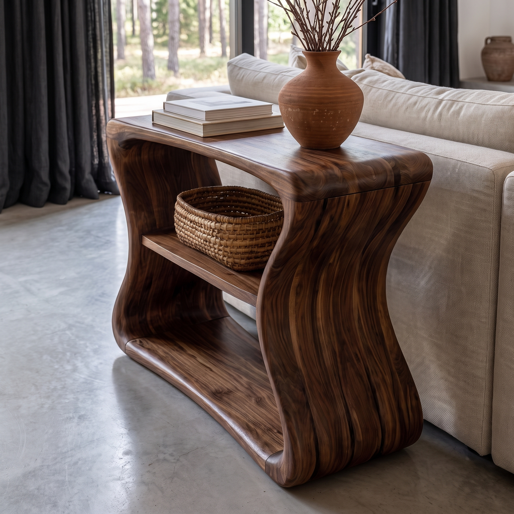 Contemporary Beside Table with Flowing Curved Frame, solid wood, built to order, view 3