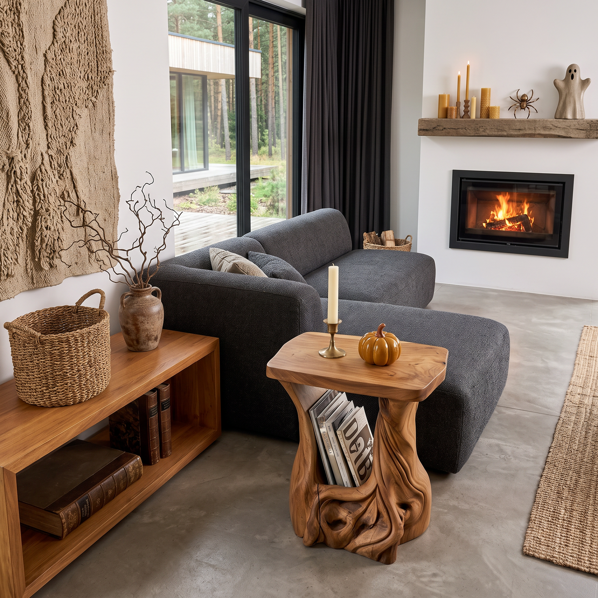 Modern Beside Table Inspired with Sculptural Tree Base, solid wood, built to order, view 3