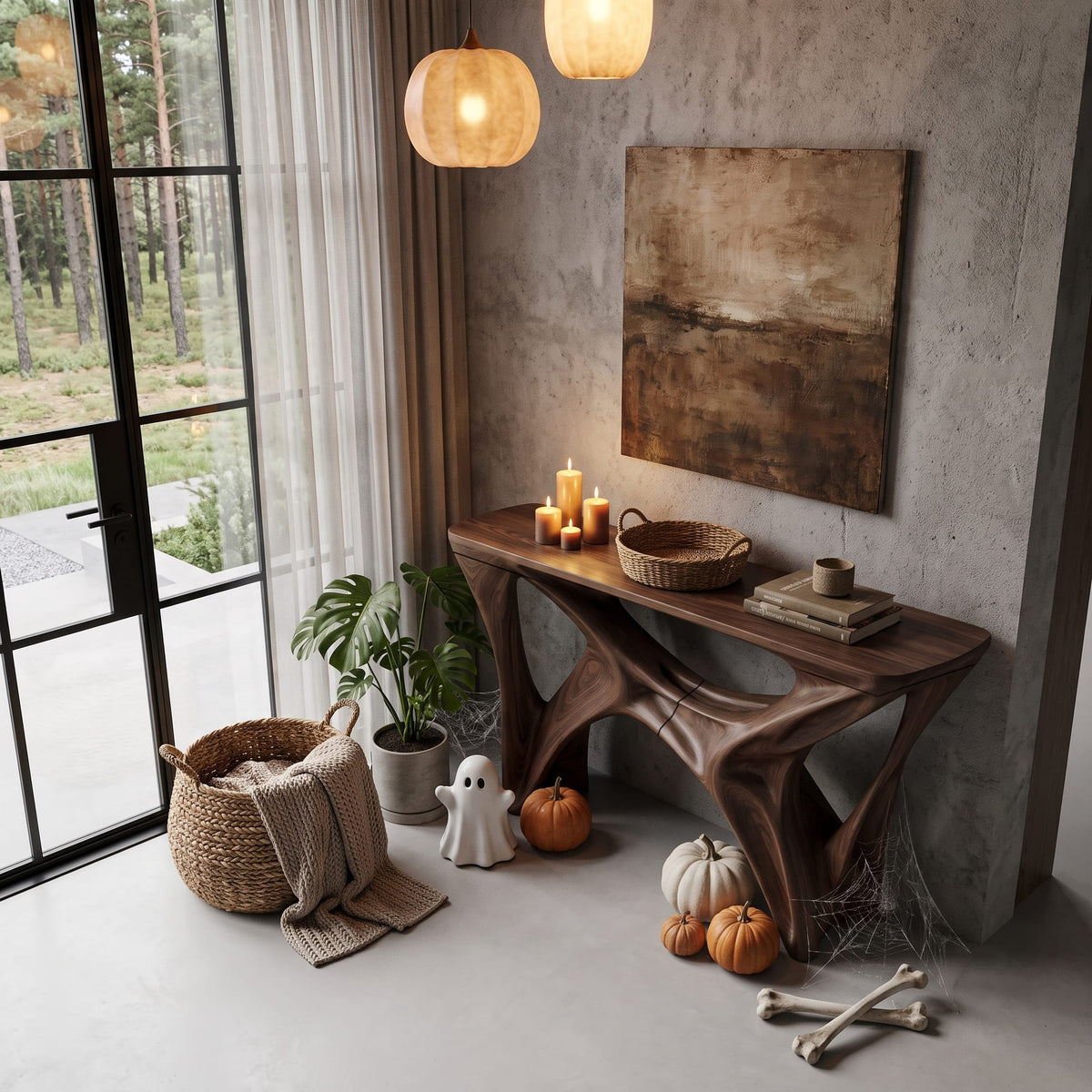Console Table with Spider Web Inspired Base, solid wood, built to order
