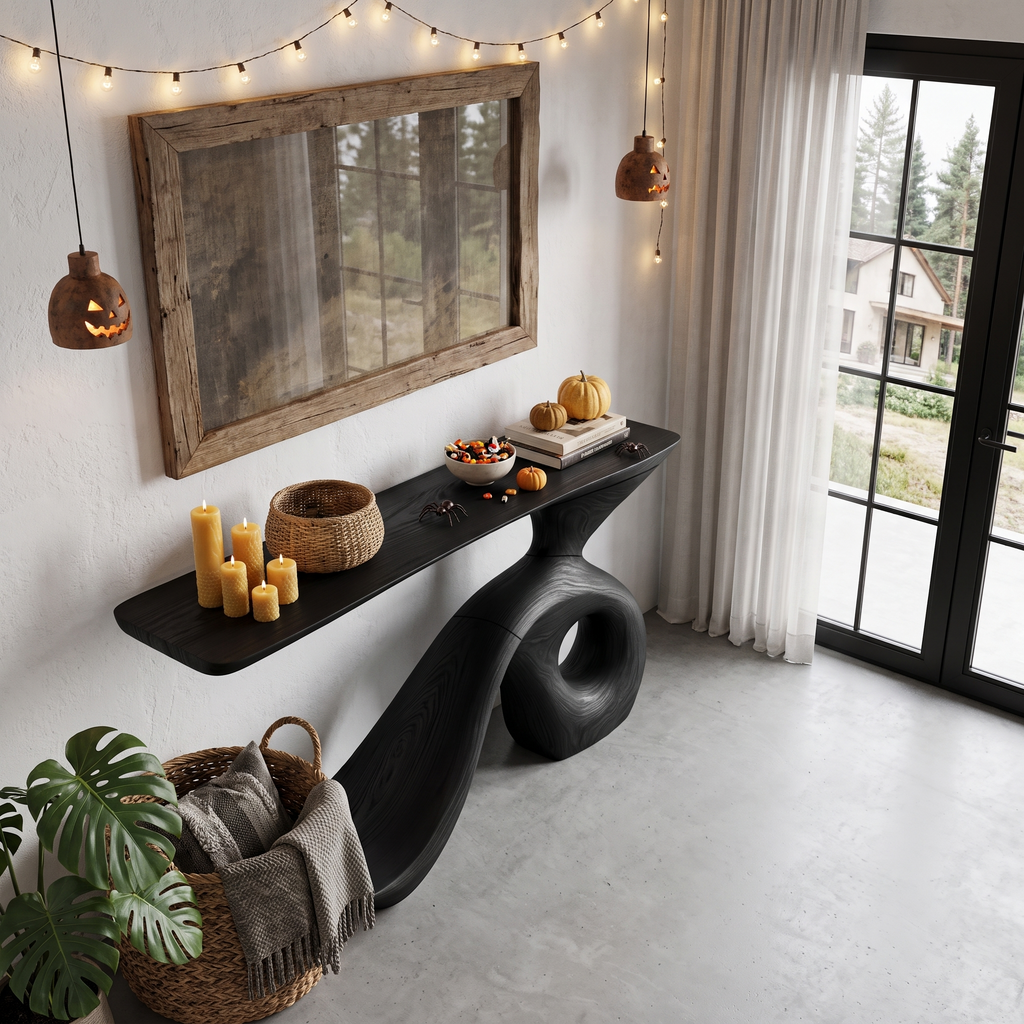 Modern Entryway Table with Sculptural Open Frame, solid wood, built to order, view 3