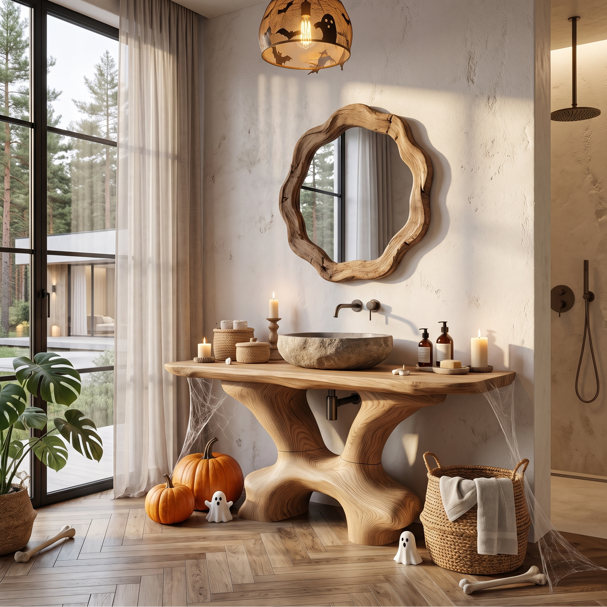 Modern Statement Bathroom Vanity with Sculptural Branch Frame, solid wood, built to order, view 3