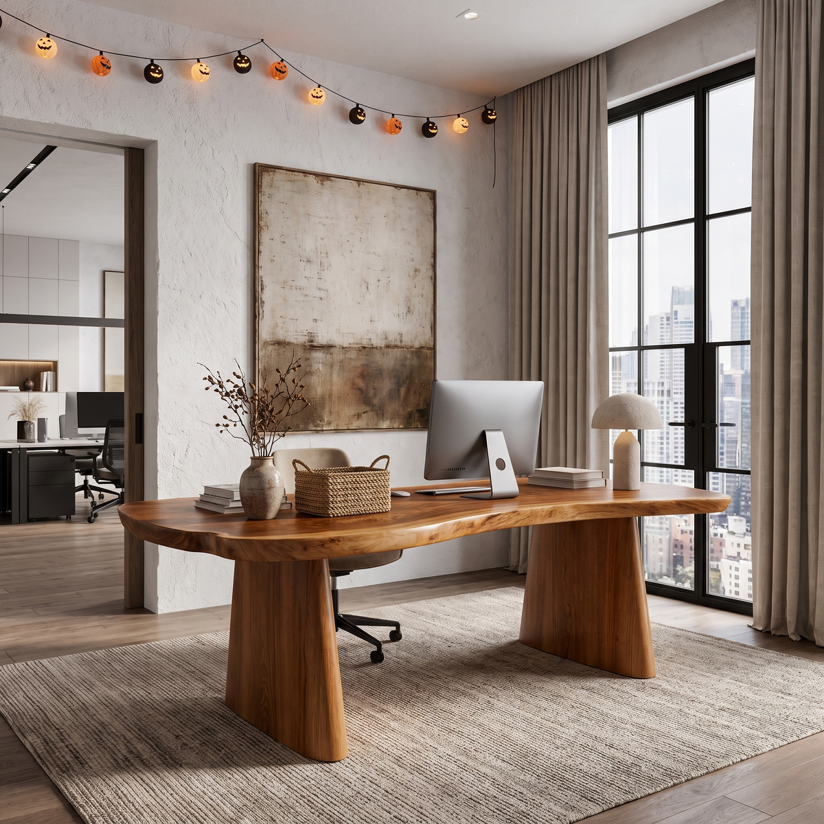 Modern Desk with Edge Top and Sculptural Legs, solid wood, built to order, view 7