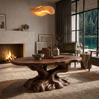 Rustic Coffee Table with Tree Root Inspired Base, solid wood, built to order