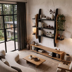 Contemporary Display Shelf with Sculptural Frame Design, solid wood, built to order