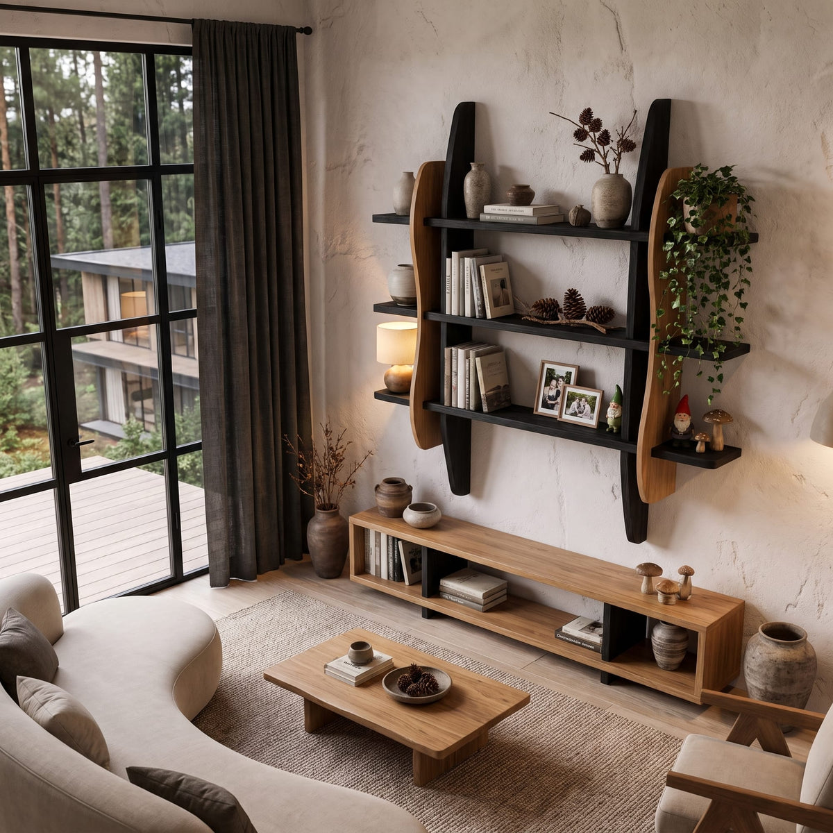 Contemporary Display Shelf with Sculptural Frame Design, solid wood, built to order