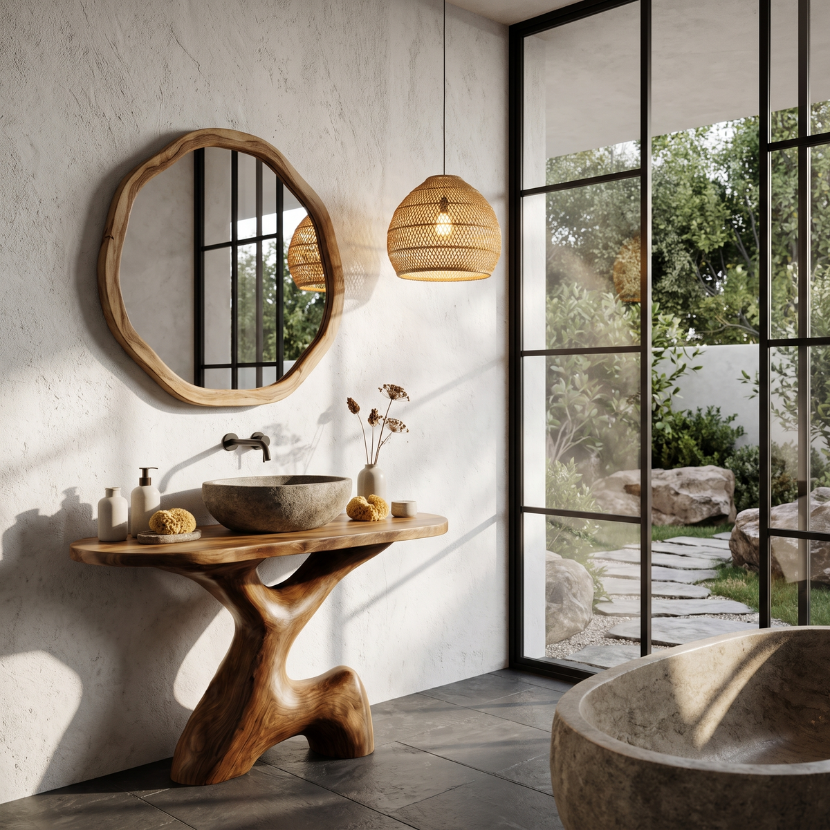 Contemporary Sculptural Bathroom Vanity Freestanding Sink Console, solid wood, built to order, view 3