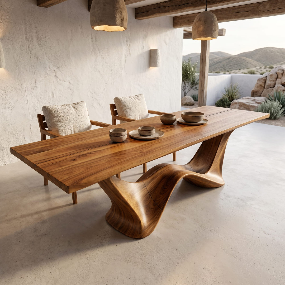 Contemporary Dining Table with Architectural Wave Design, solid wood, built to order