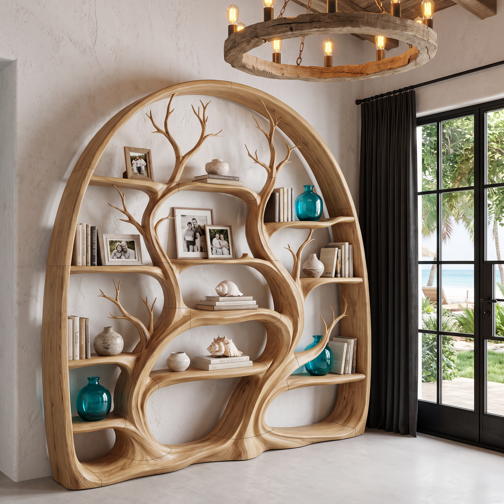 Organic Tree Bookshelf with Arched Branch Design, solid wood, built to order, view 3