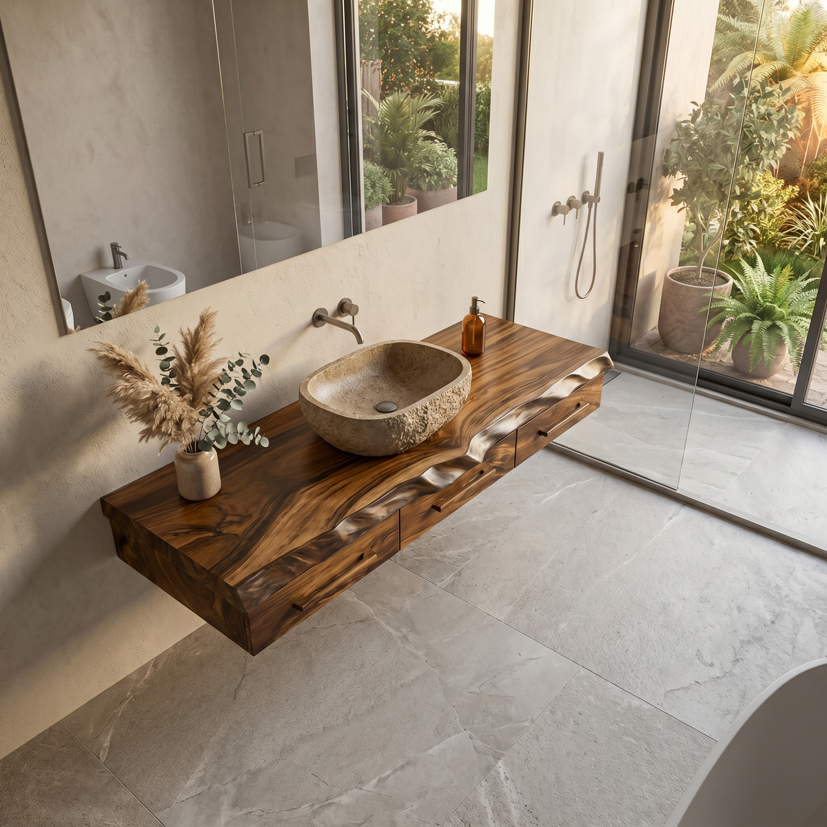 Minimal Floating Bathroom Vanity, solid wood, built to order, view 3