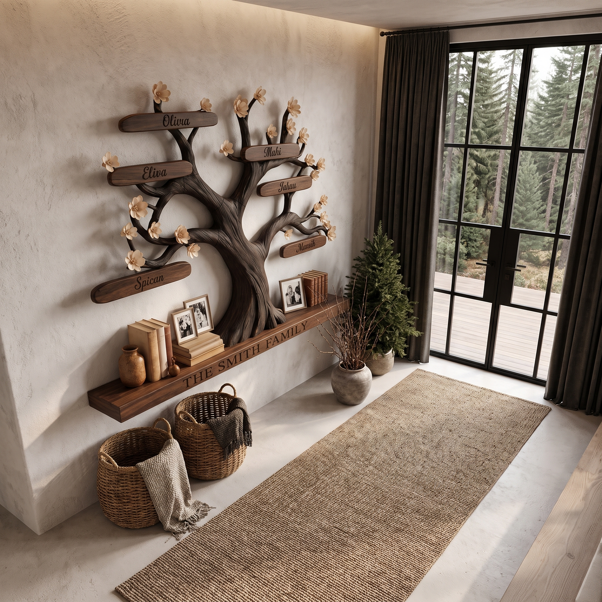 Organic Personalized Tree Wall Bookshelf with Custom Family Name, solid wood, built to order, view 3