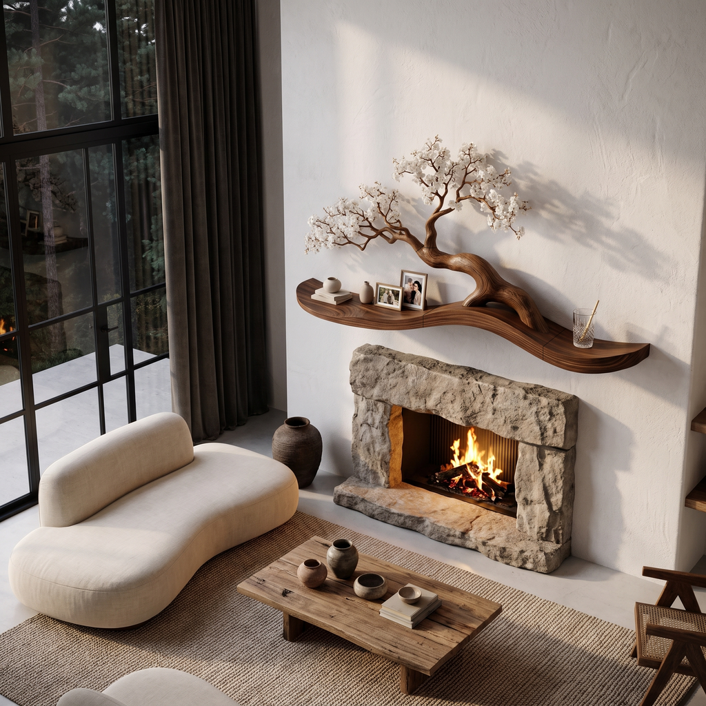 Organic Wall Mounted Shelf with Sculptural Tree Branch Design, solid wood, built to order, view 2