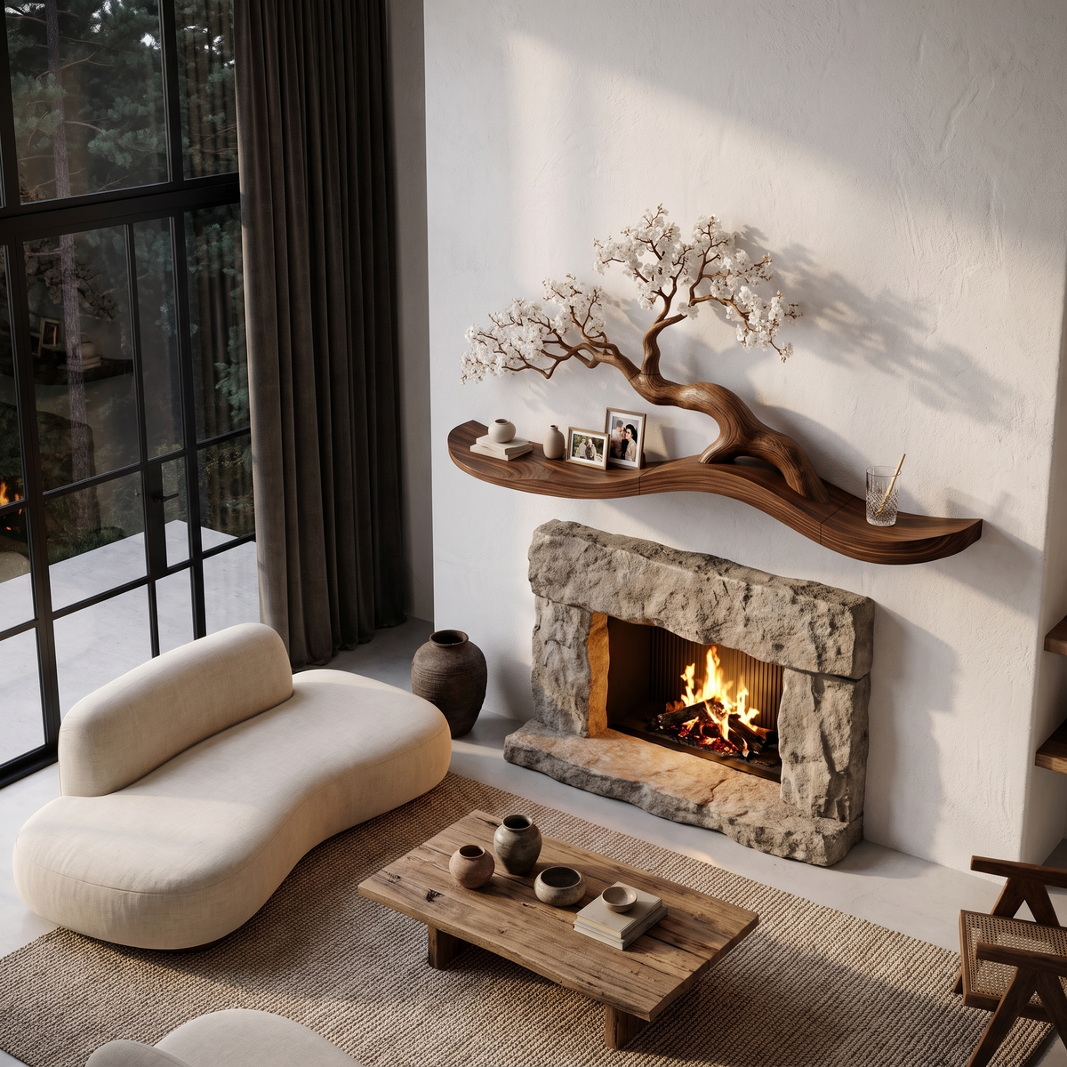 Organic Wall Mounted Shelf with Sculptural Tree Branch Design, solid wood, built to order, view 2