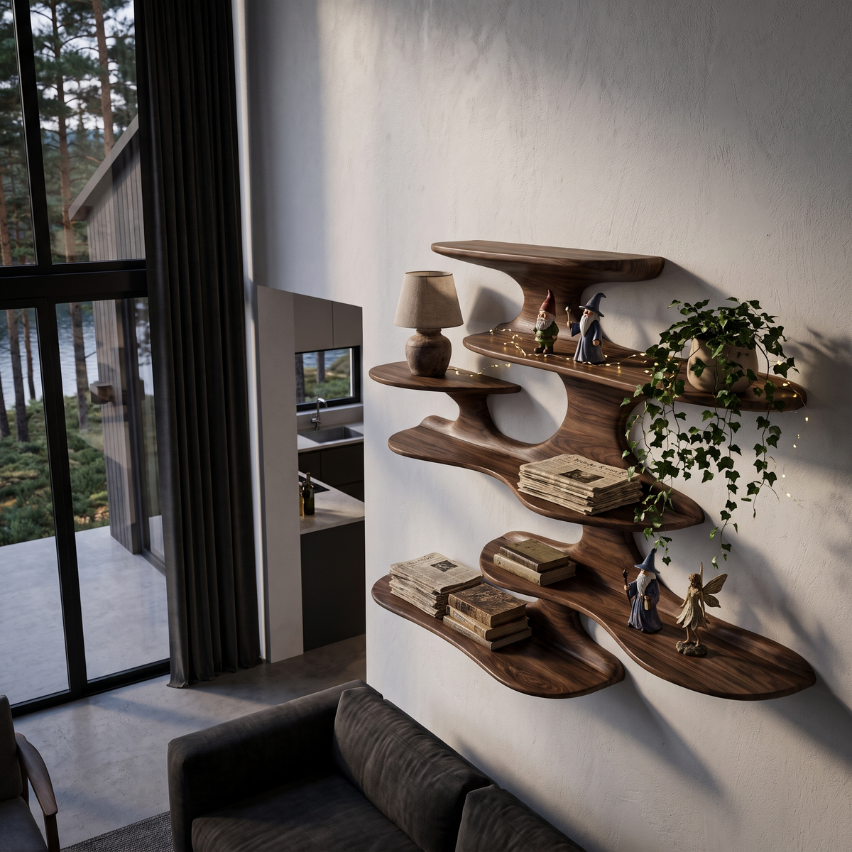 Minimalist Floating Shelf Design, solid wood, built to order, view 2