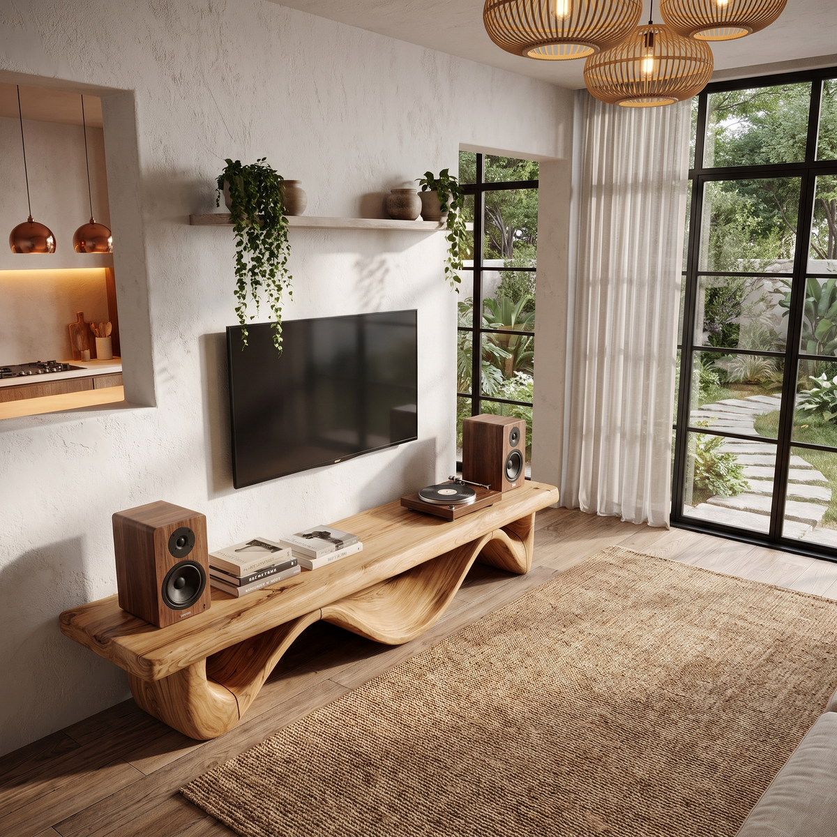 Organic Open Loop TV Cabinet Solid Media Console, solid wood, built to order, view 2