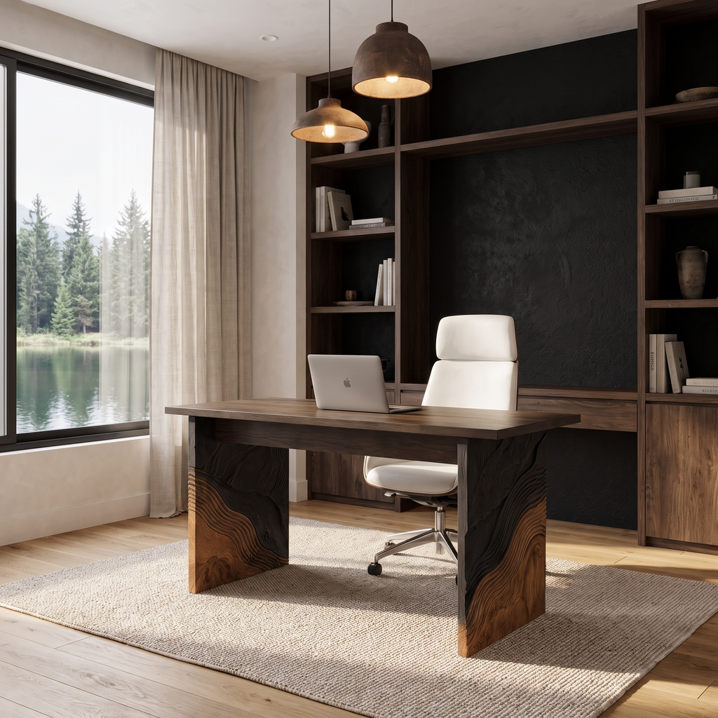 Organic Modern Writing Desk Storage Design, solid wood, built to order, view 3