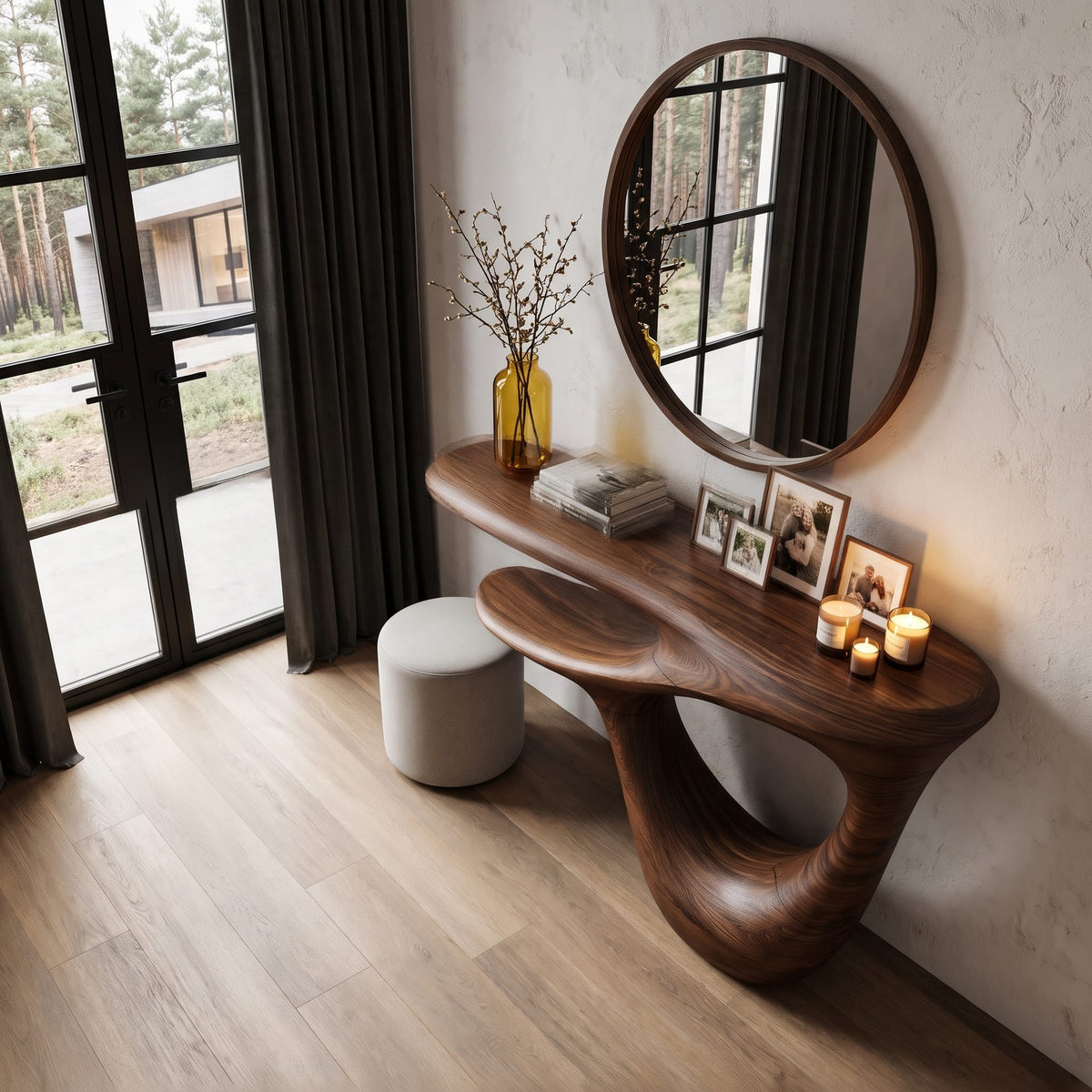 Contemporary Console Table with Open Frame Base, solid wood, built to order