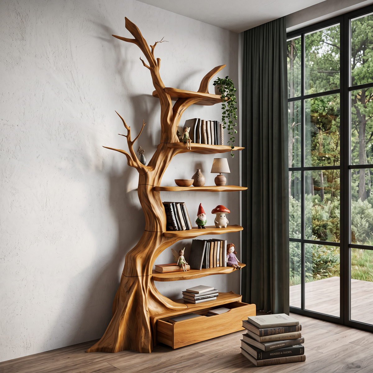 Organic Tree Bookshelf Sculptural Design, solid wood, built to order, view 2