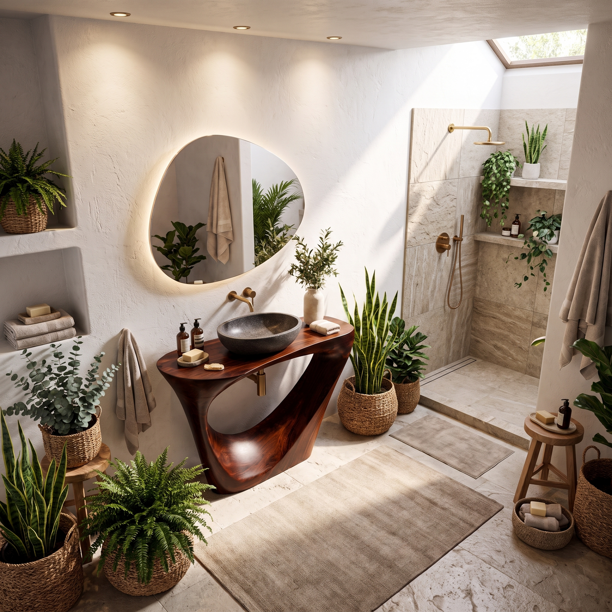 Live Edge Floating Bathroom Vanity with Sculptural Tree Support, solid wood, built to order, view 3
