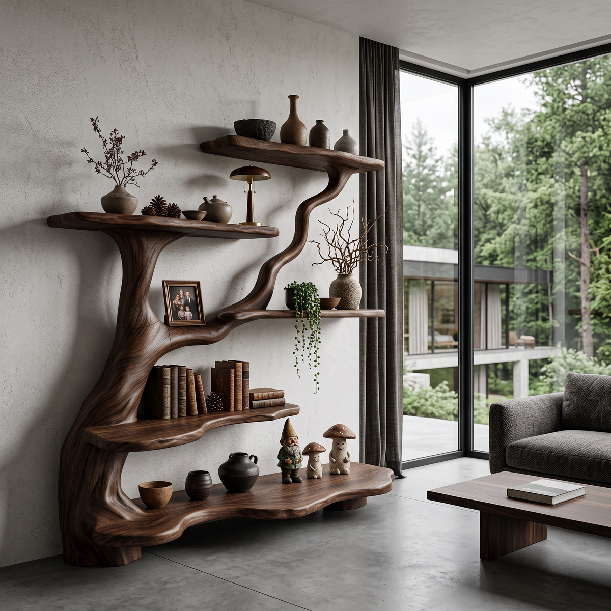 Organic Tree Bookshelf with Flowing Branch Design, solid wood, built to order, view 3
