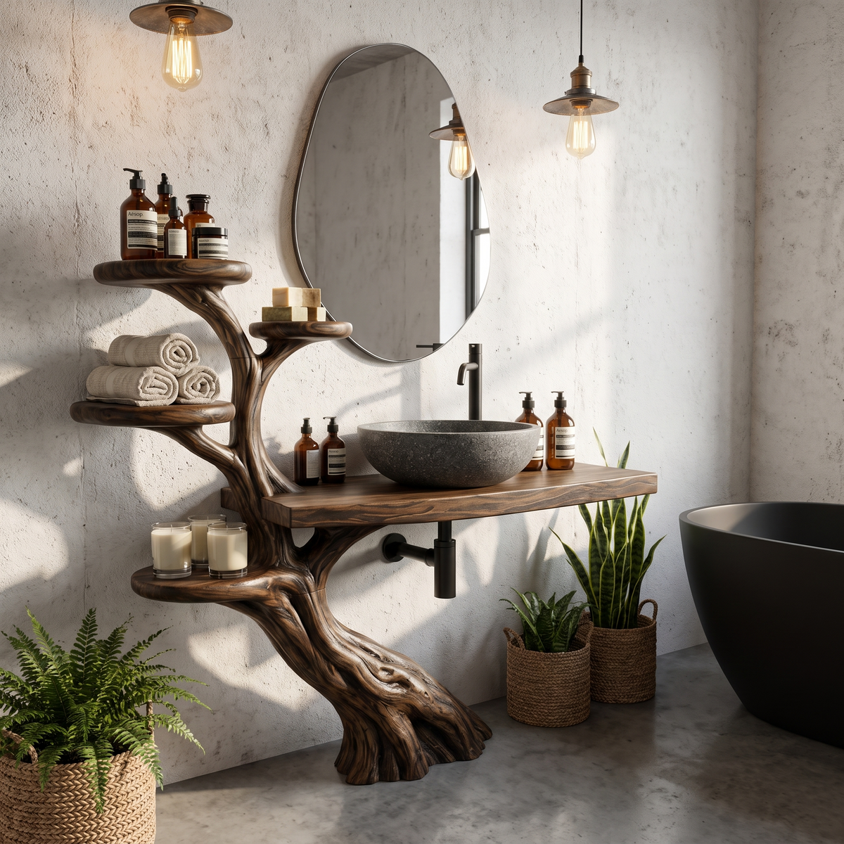 Rustic Bathroom Vanity with Sculptural Structure, solid wood, built to order, view 3