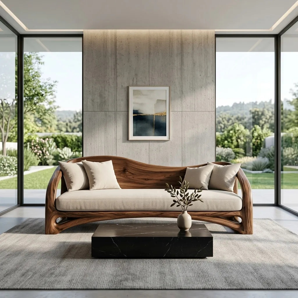 Organic Wooden Sofa with Sculptural Curved Frame, solid wood, built to order, view 2