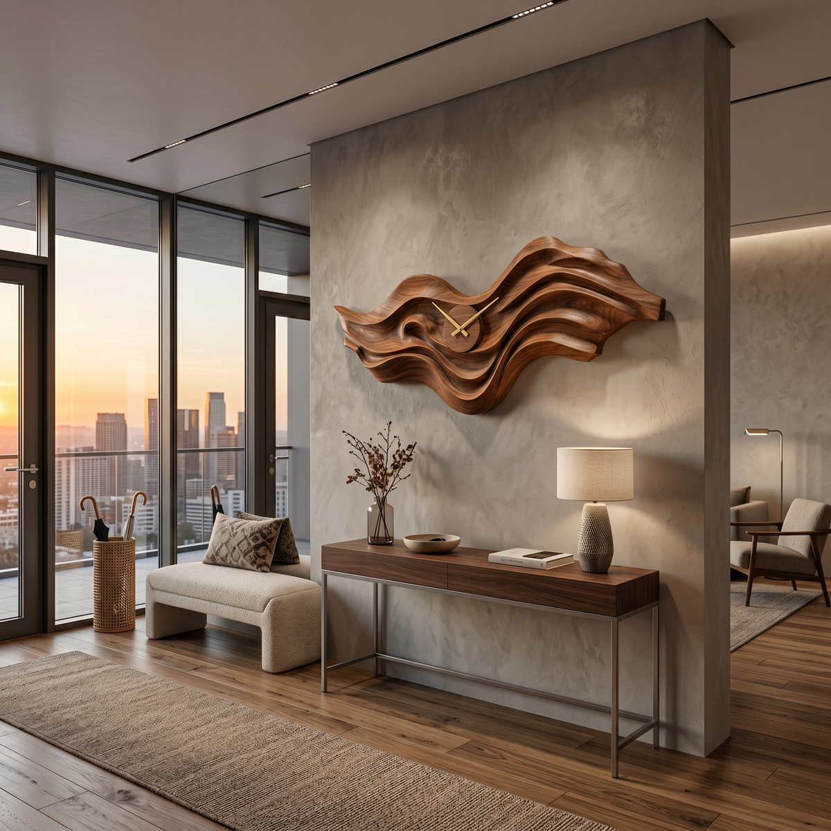 Organic Wood Wall Clock with Wave Sculpture, solid wood, built to order, view 2