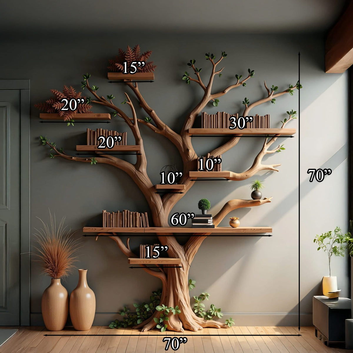 Live Edge Bookshelf Rustic Shelf Decor Home, solid wood, built to order