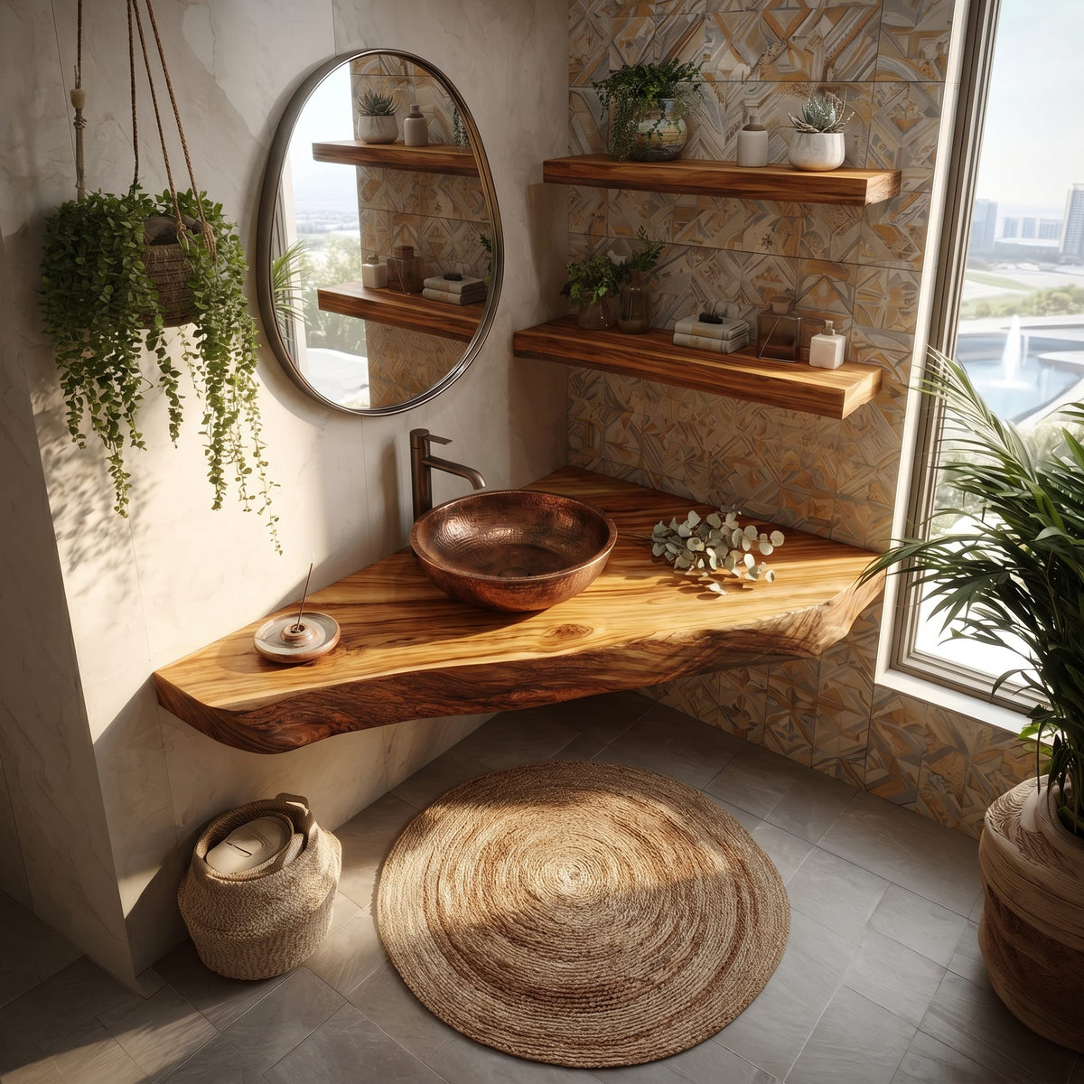 Coastal Wall Mounted Vanity Ocean View Home, solid wood, built to order