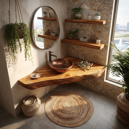 Coastal Wall Mounted Vanity Ocean View Home, solid wood, built to order