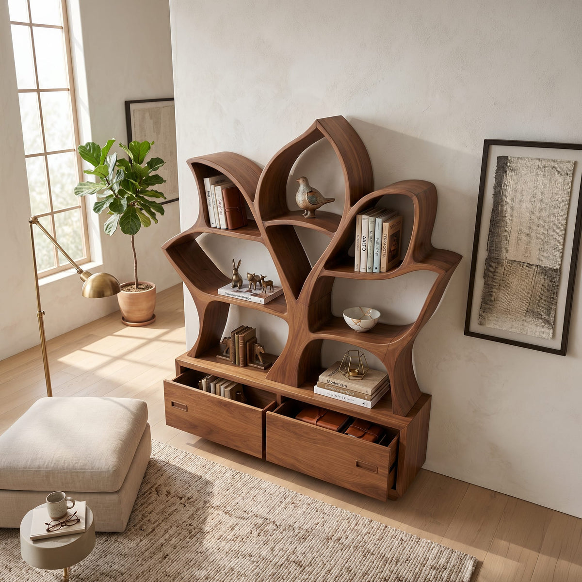 Mid Century Library Bookshelf, solid wood, built to order