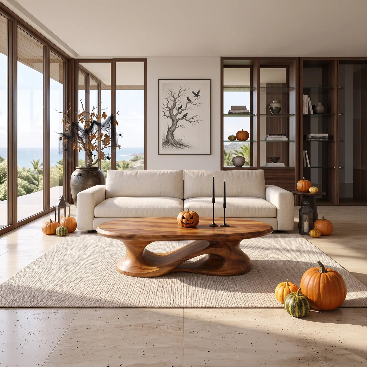 Contemporary Curved Coffee Table, solid wood, built to order, view 2